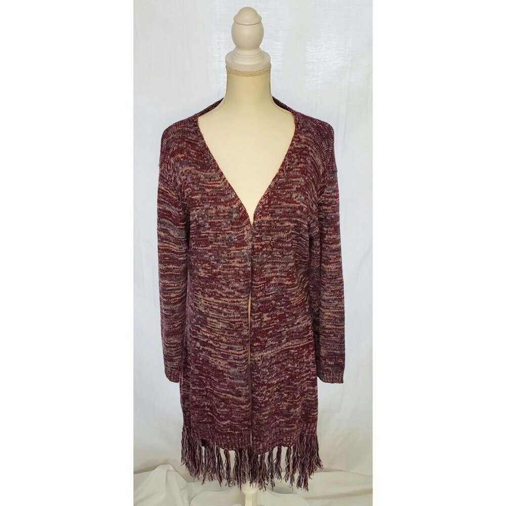 POL Size Large Multicolored Chunky Knit Open Front Cardigan Warm Cozy Slimming